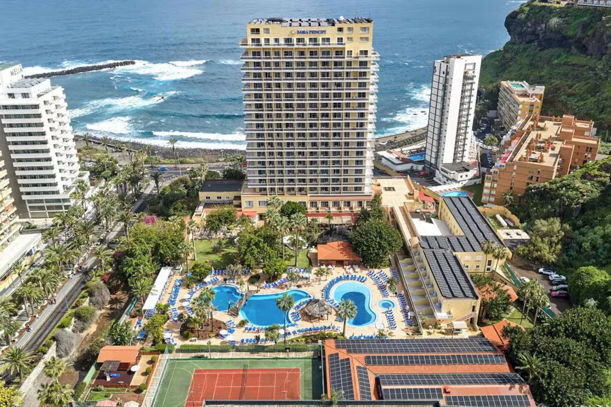 Aerial view of Bahia Principe Explore San Felipe, its pools and the Puerto de la Cruz coastline