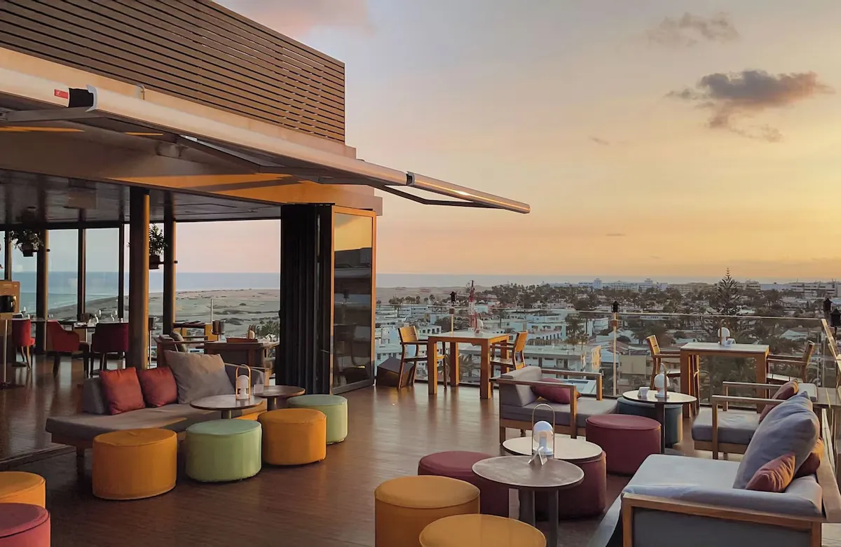 Rooftop lounge with sunset views over Playa del Inglés at Bohemia Suites & Spa