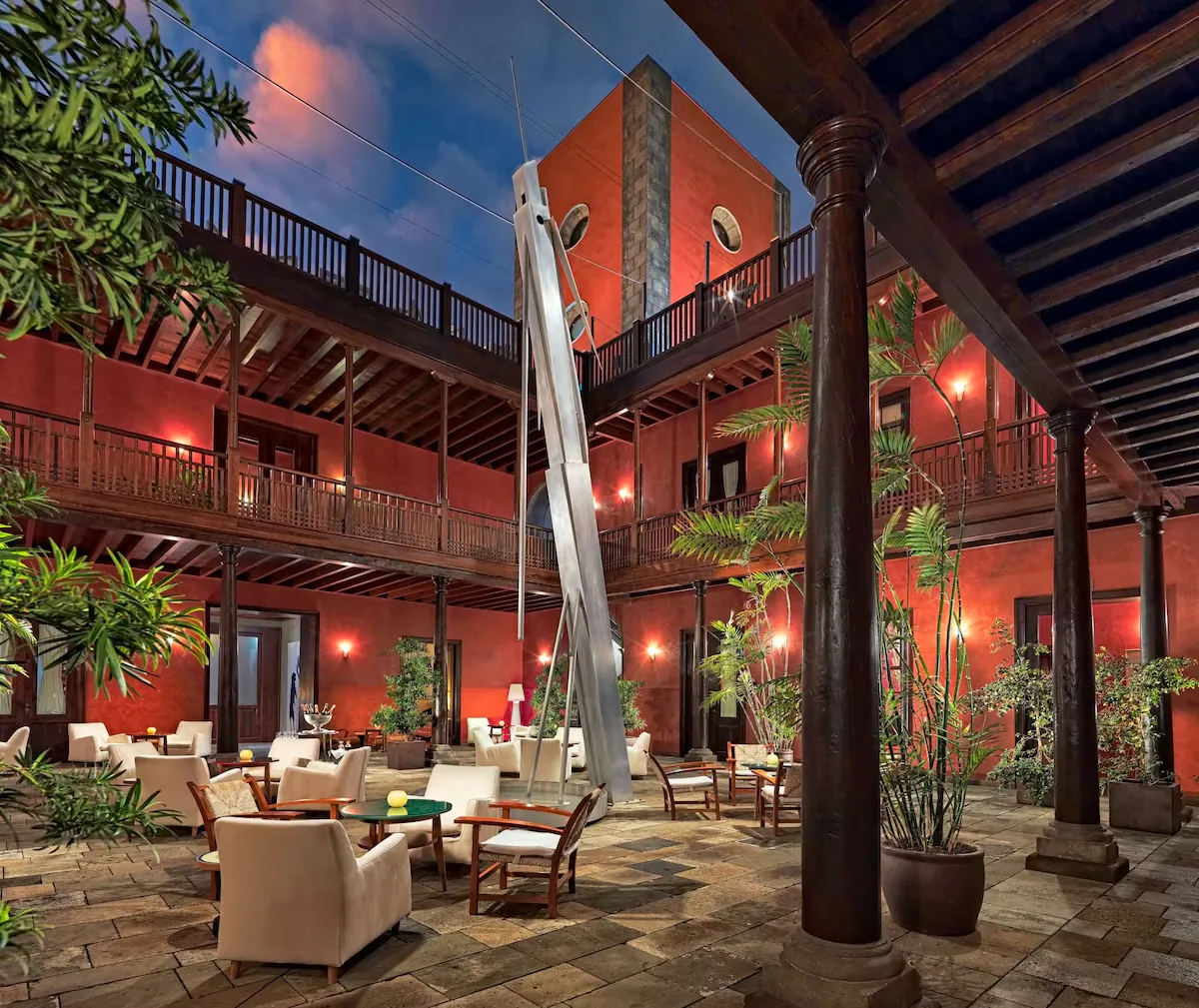 Timber galleries and courtyard lounge at Boutique Hotel San Roque, Garachico