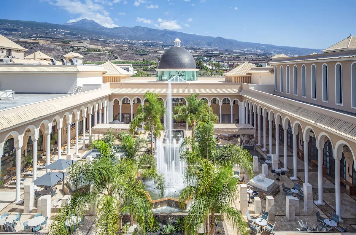 Arcaded courtyard, fountain and dome at Gran Meliá Palacio de Isora, Alcalá, Tenerife