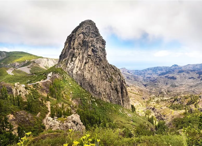 Roque de Agando rising above the forests and ravines of La Gomera
