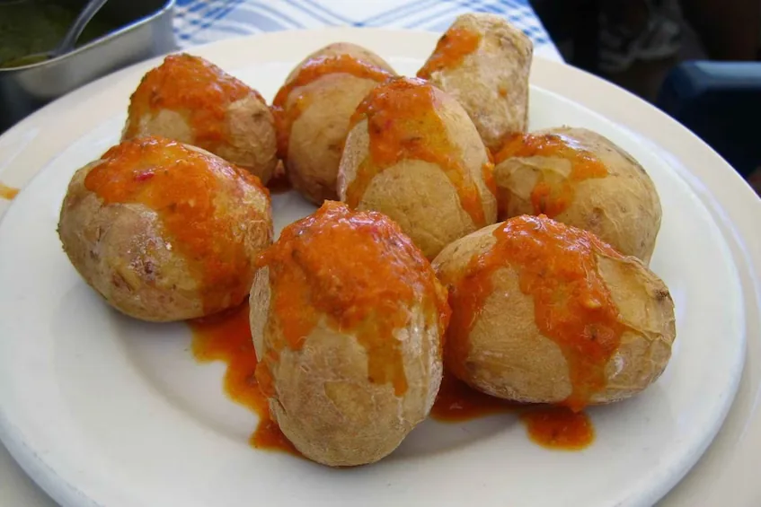 Papas arrugadas with red mojo sauce, a classic Canarian tapa