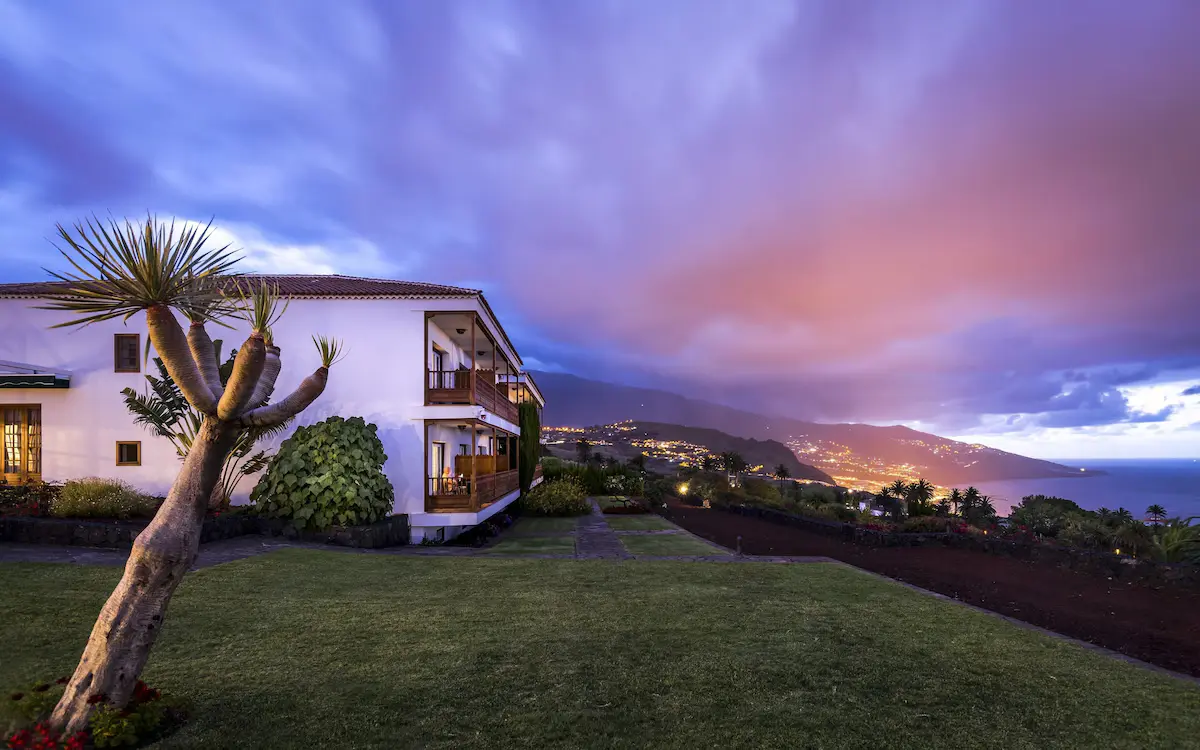 Parador de La Palma and its gardens at dusk
