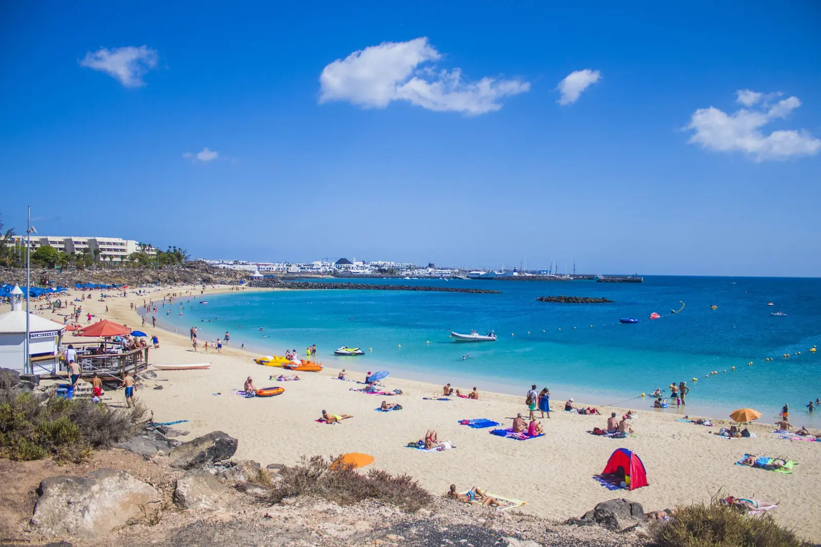 Playa Dorada in Playa Blanca, with Marina Rubicón in the distance