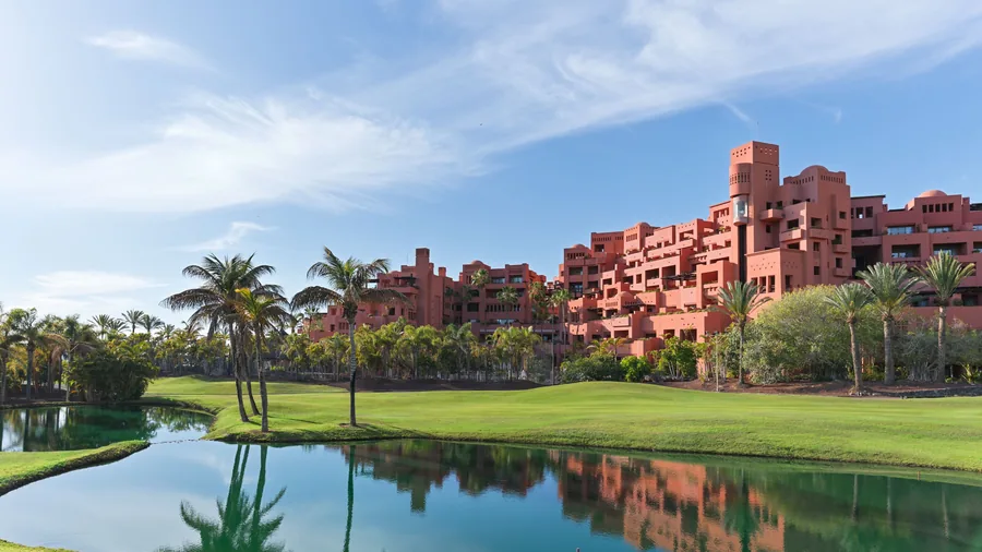 Terracotta Moorish-style architecture and golf course at The Ritz-Carlton Tenerife, Abama, near Guía de Isora