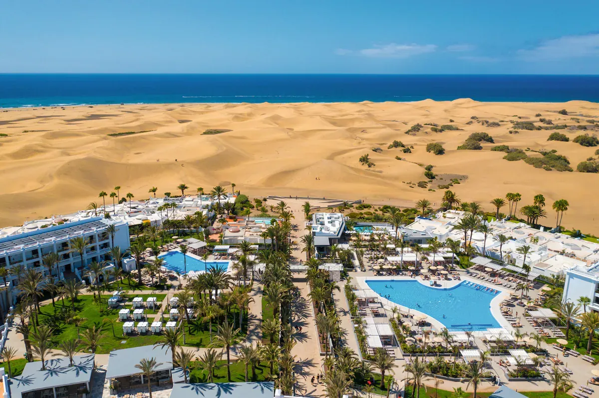 Aerial view of Hotel Riu Palace Maspalomas beside the Maspalomas dunes
