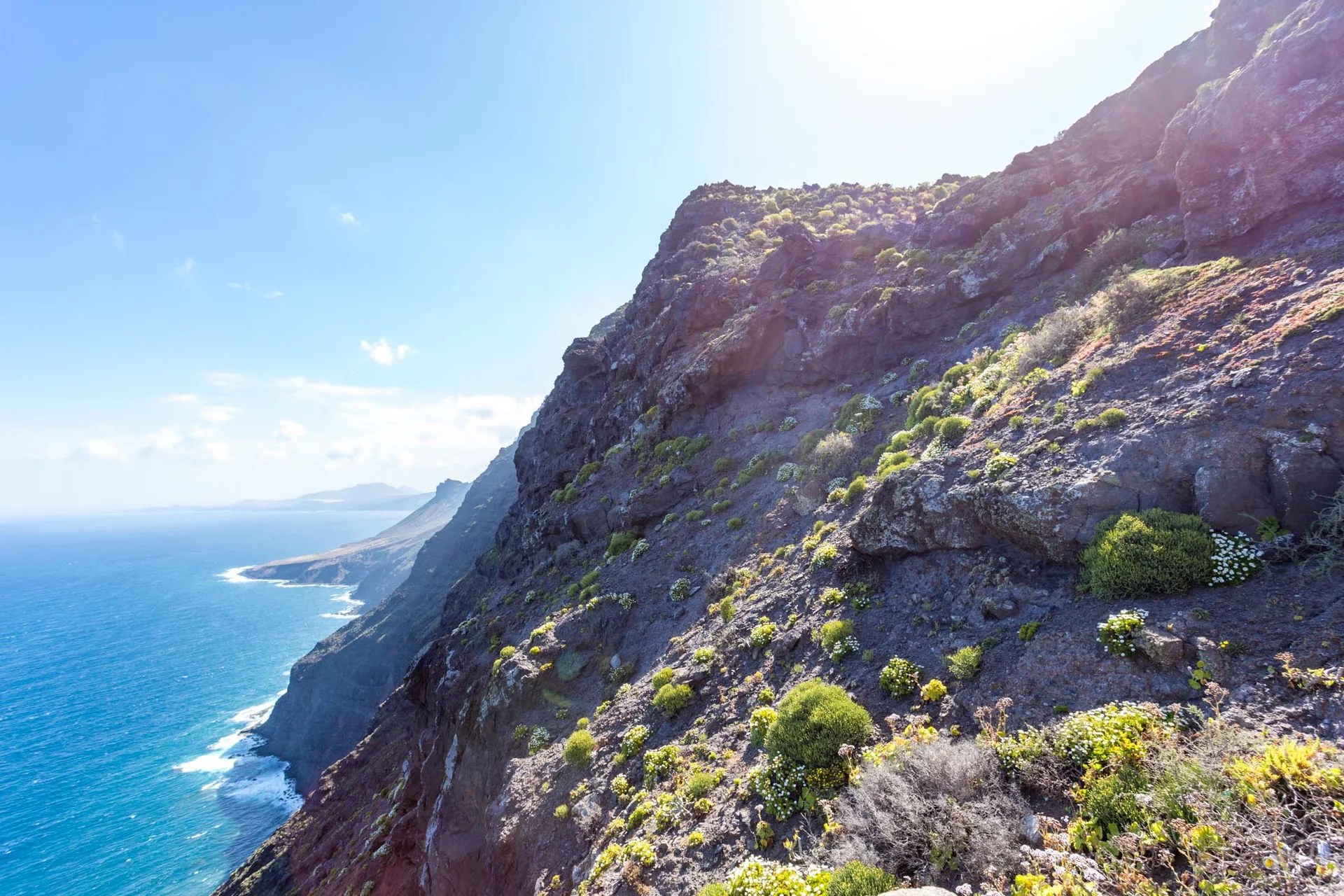 Steep cliffs of the Tamadaba massif dropping to the Atlantic on the north-west coast of Gran Canaria