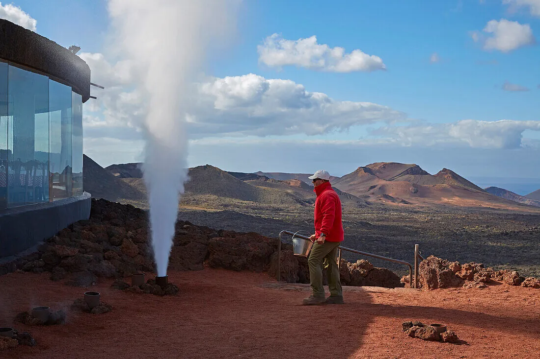 Steam geyser demonstration at the Islote de Hilario in Timanfaya National Park