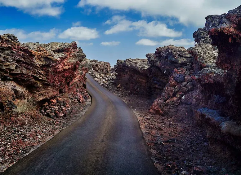 Road cutting through the lava fields near Timanfaya, Lanzarote
